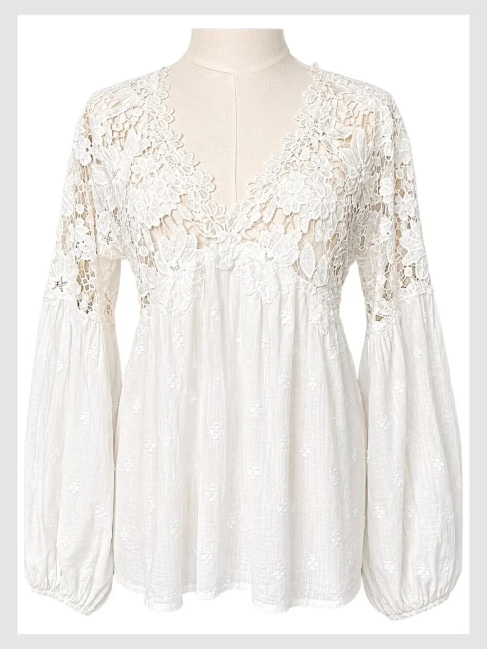 Free People Lina Lace Top Ivory White Boho Crochet Blouse XS